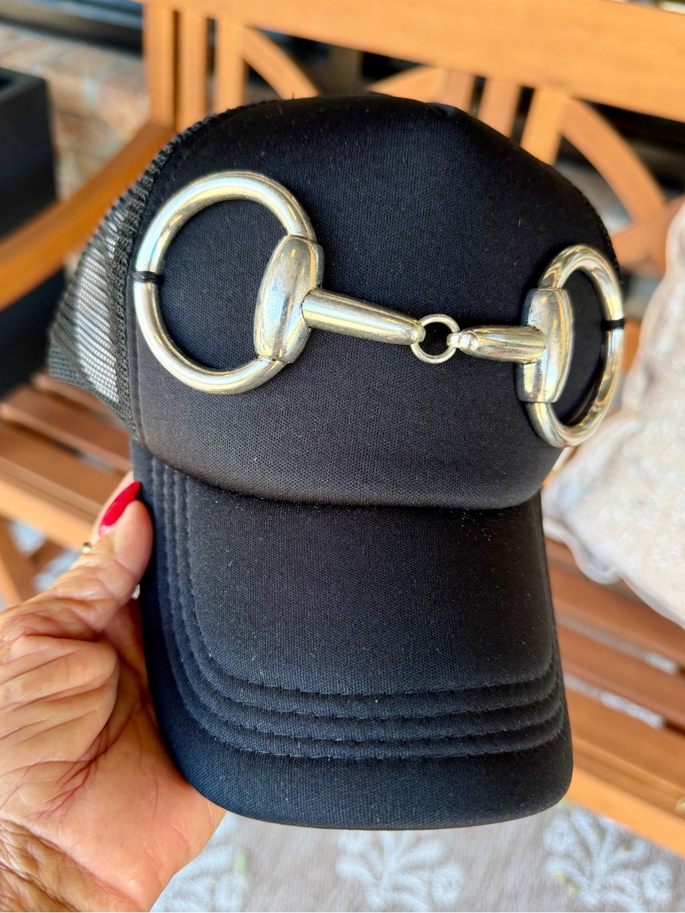 Black Trucker Hat w/gold Snaffle Bit Accent